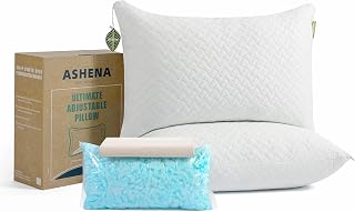 Adjustable Bed Pillows King Size Set of 2 - Cooling Bamboo Cover, Custom Loft Pillow for Sleeping - Bedding for Back, Stomach or Side Sleepers