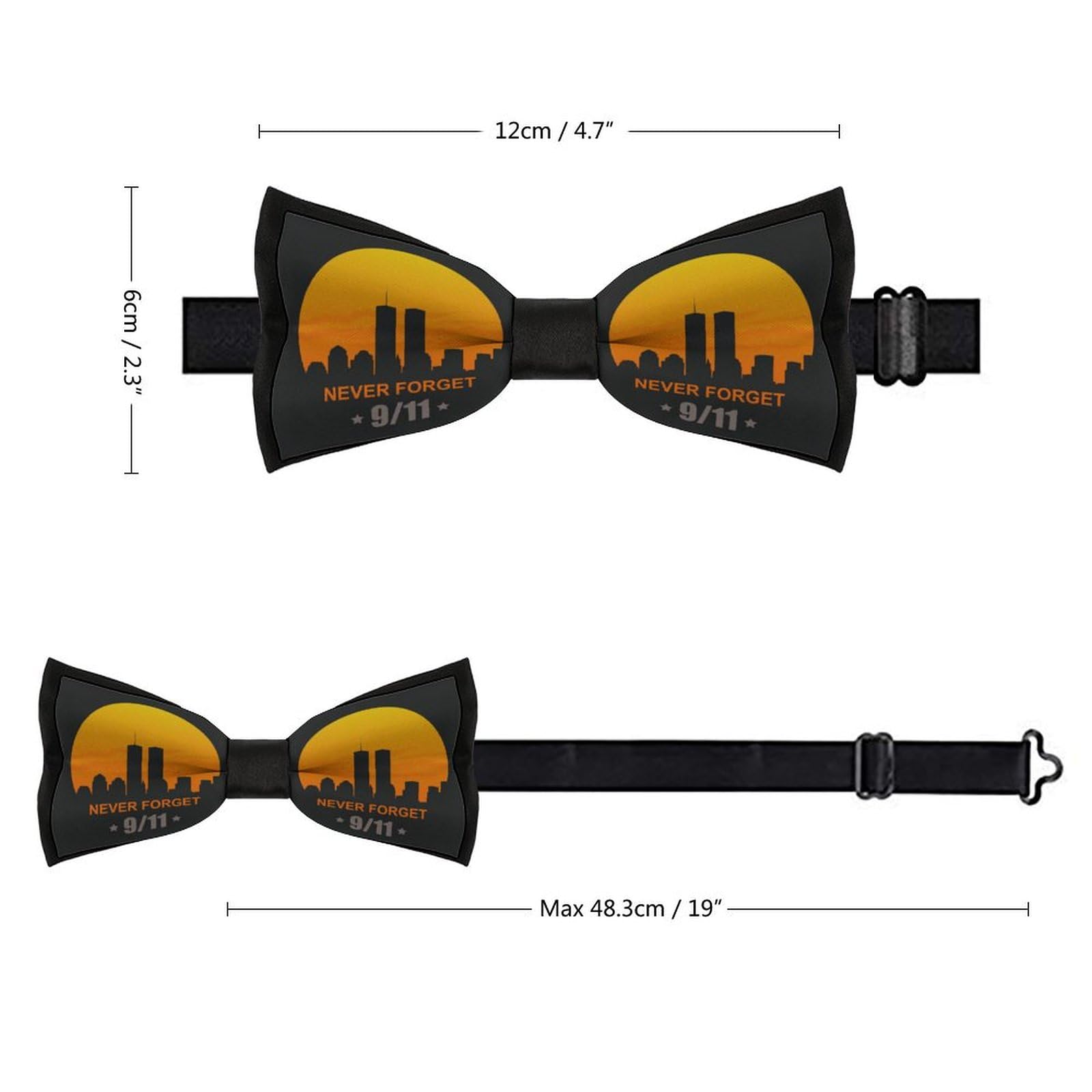 GoasNei 9/11 We Will Never Forget Bow Tie for Men Adjustable Necktie Funny Tie Neck Ties for Weddings Party