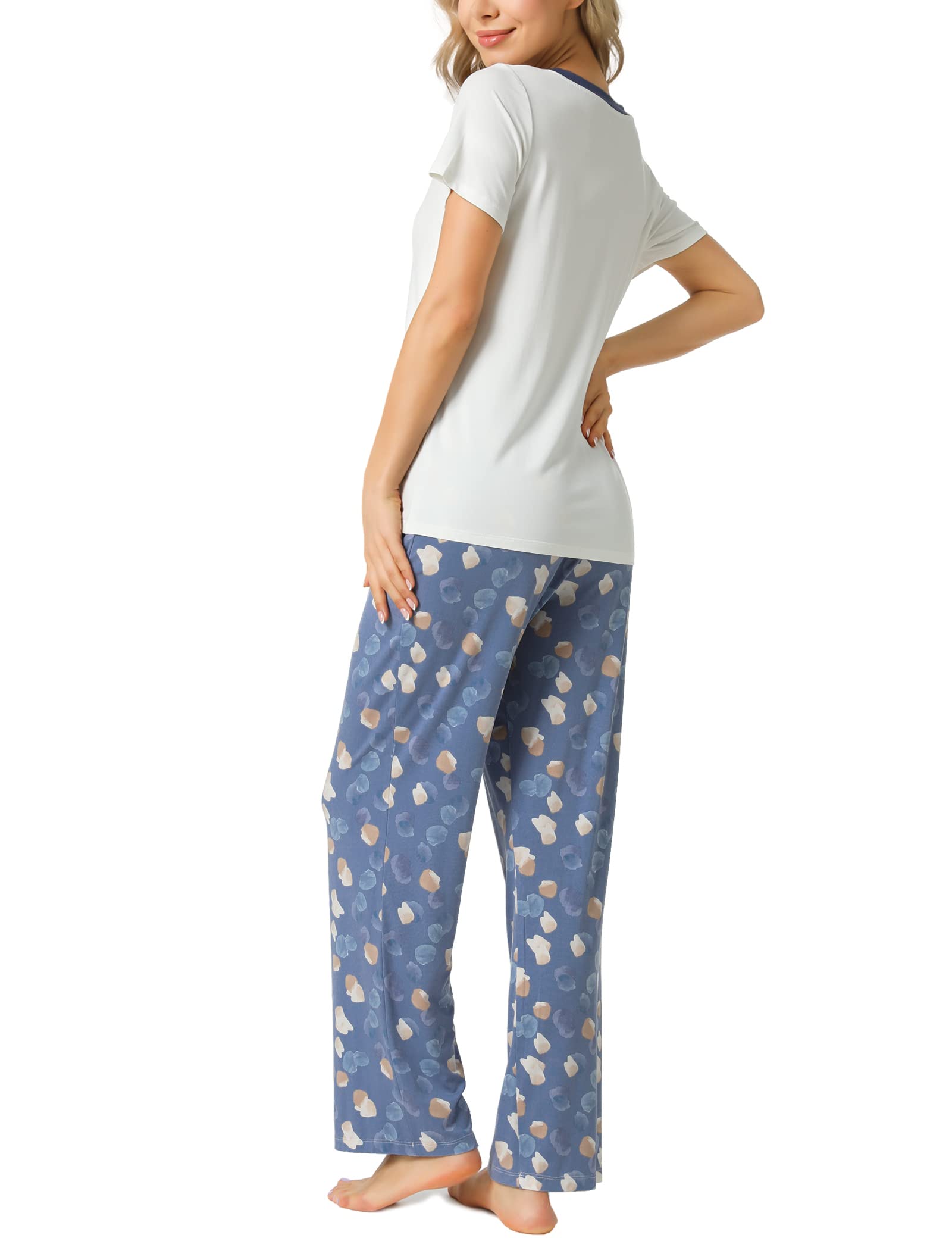 GYS Bambus-Pyjama-Set für Damen, superweich, 2-teilig, Nachtwäsche, kurzärmeliges Oberteil und Hose mit Taschen, Pyjama-Lounge-Sets