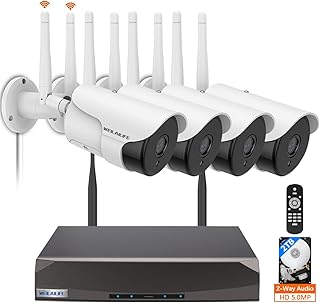 WEILAILIFE 【2-Way Audio & 2-Antenna Enhance】 HD 5.0Megapixel Outdoor Wireless Security Camera System, WiFi Surveillance Camera System, 5.0MP 4 Cams 10-Channel Waterproof Home Video Surveillance