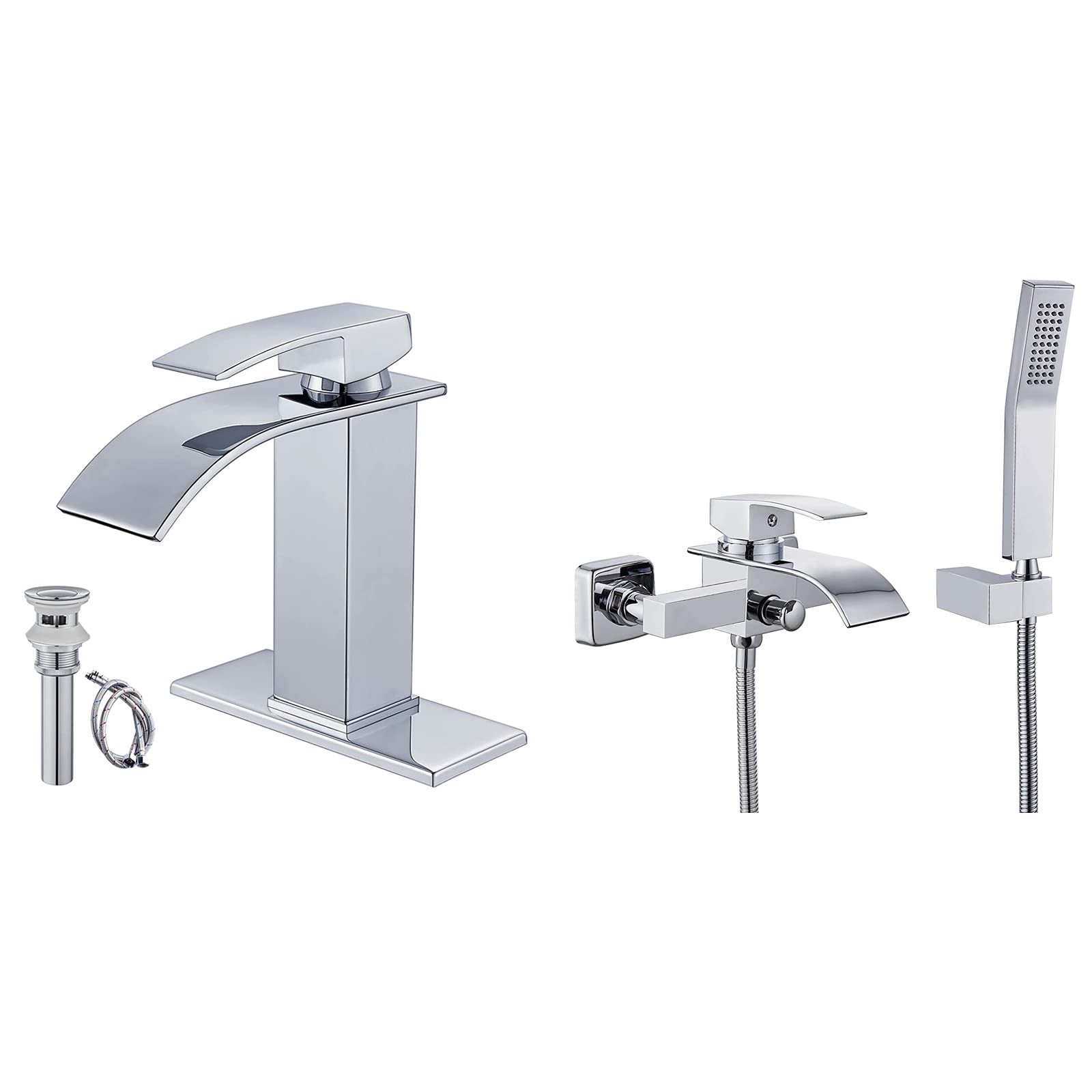 Sxithgkdw Women's Waterfall Spout Bathroom Sink Faucet Polish Chrome Single Handle Matching With Wall Mount Bathtub Faucet Polish Chrome With Handheld Spray Waterfall Tub Faucet Single Handle Bathroom