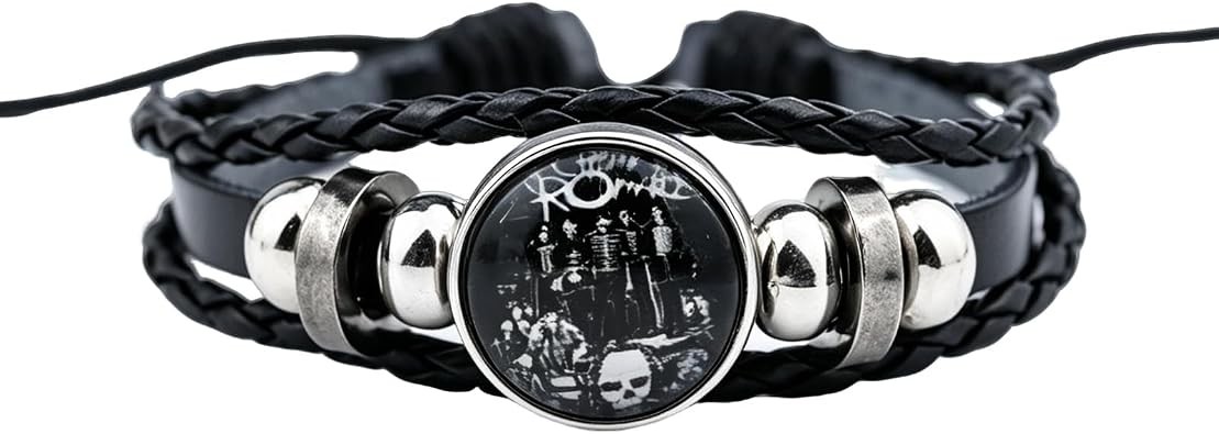 My Chemical Romance Bracelet Rock Band Fans Merch Souvenir Punk Revival Lover Fashion Rebellious Personality Leather Wristband Accessory, Jewelry Gifts for Devoted Music Fans Black