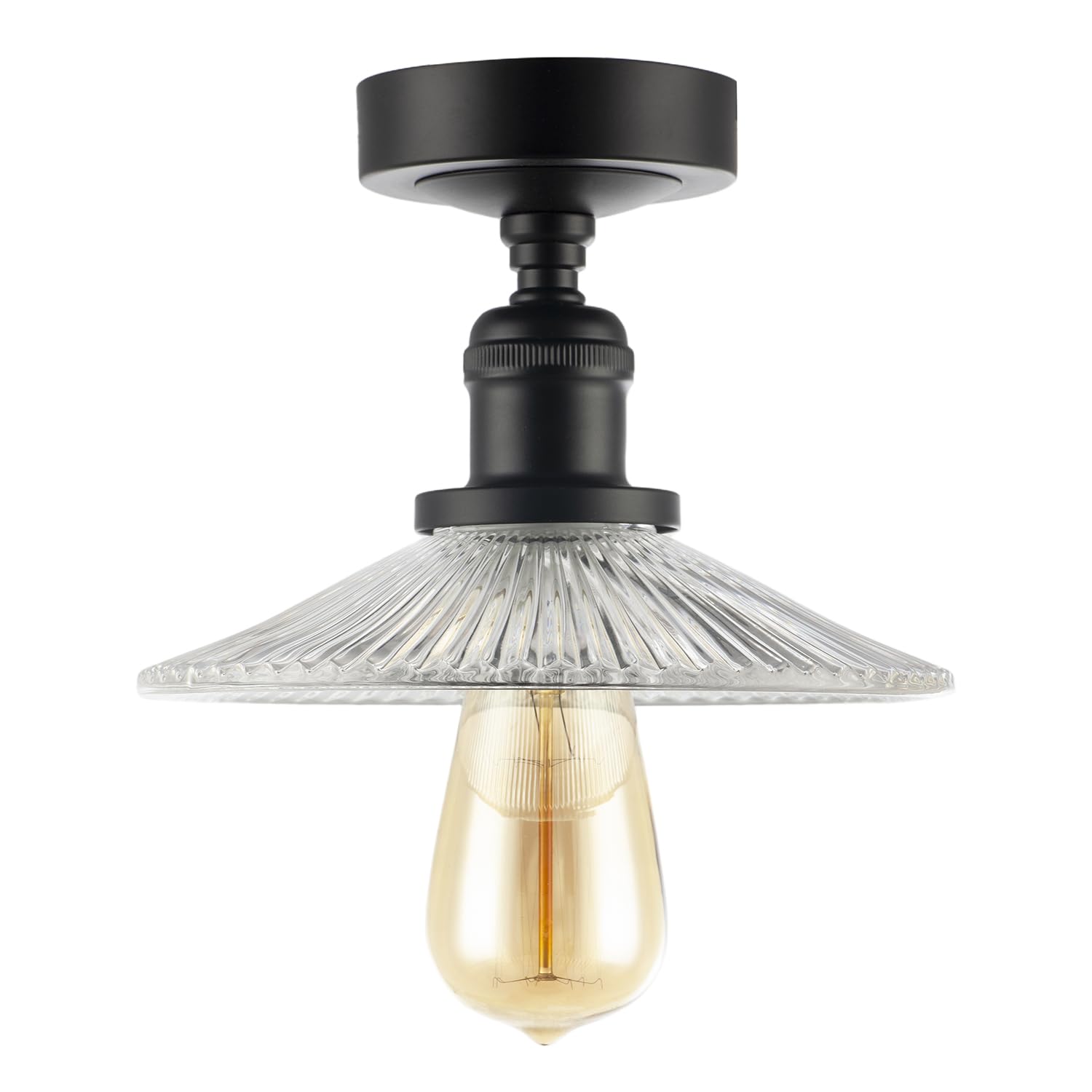 Vintage Design Matte Black Ceiling Light with Fluted Clear Glass by Happy Hom...