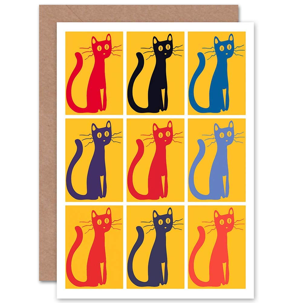 Wee Blue Coo PAINTING DRAWING CAT KITTEN TILE TESSALATION BLANK GREETINGS CARD