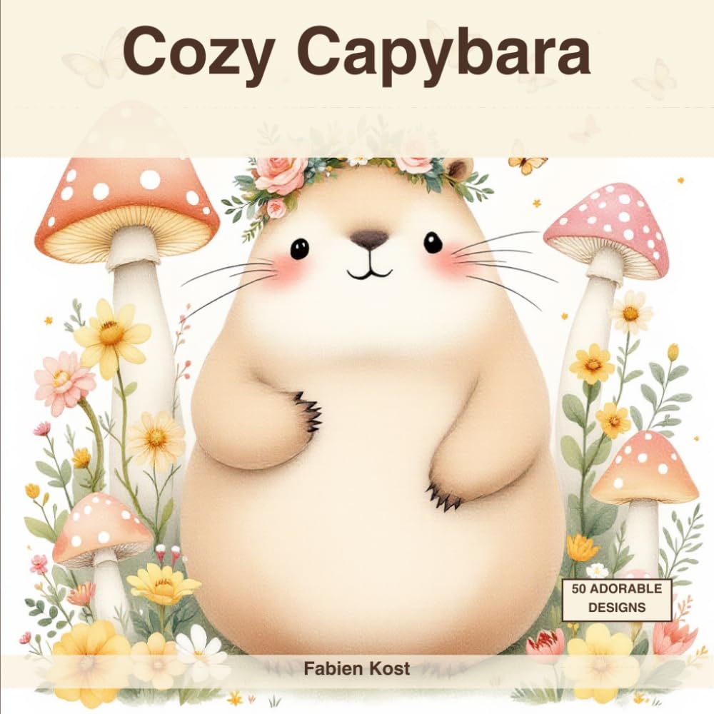 Cozy Capybara: A Bold & Easy Coloring Book of Cottagecore Capybaras with 50 Adorable Designs for Adults, Teens and Stress Relief