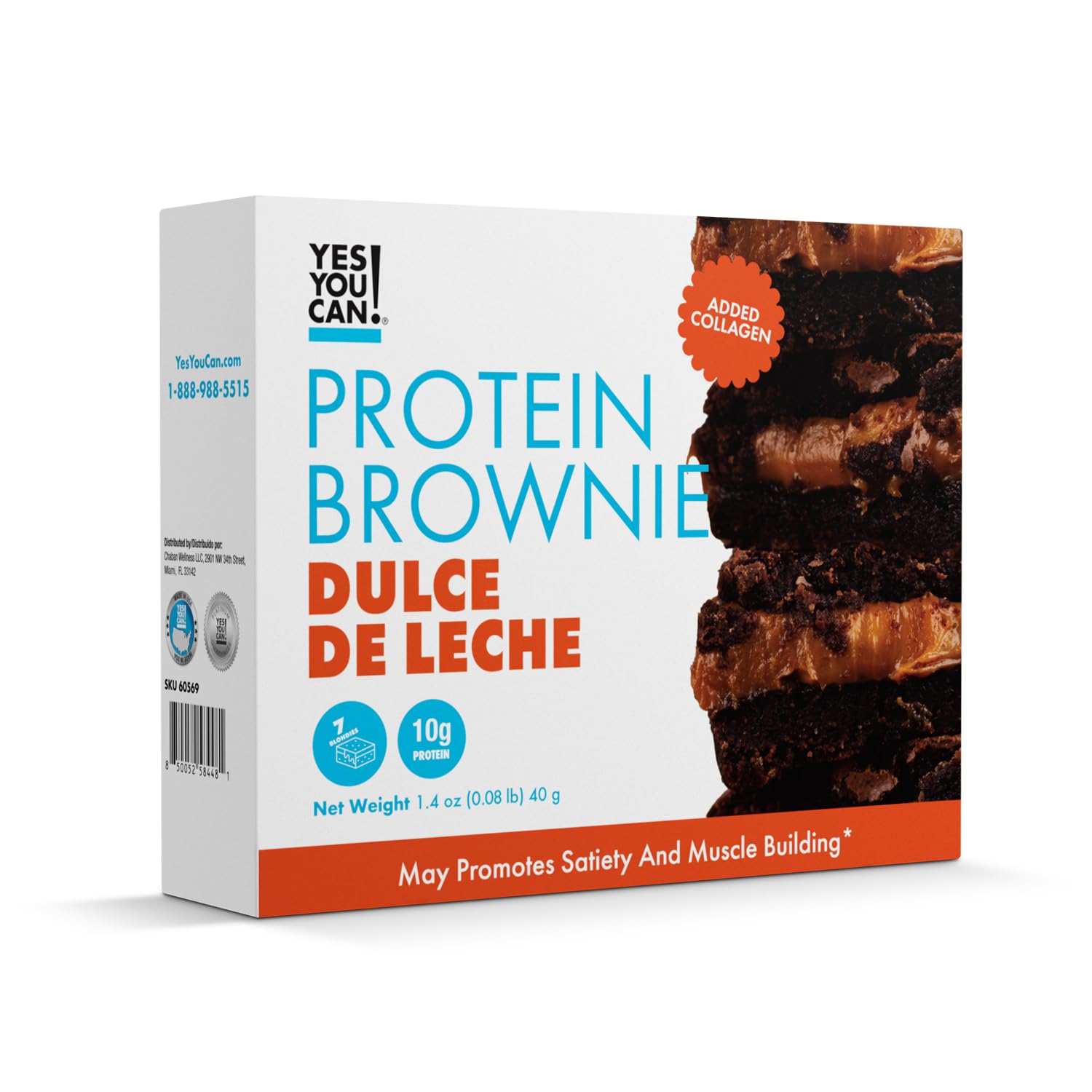 Yes You Can! Protein Brownie – Dulce De Leche - 7-Count Box, Gluten-Free, 10 g Protein Each