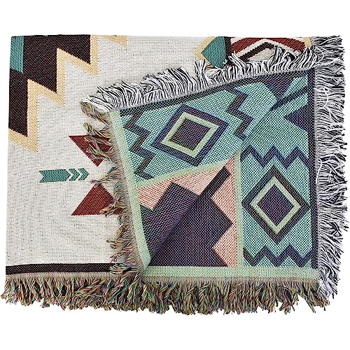 Manta de Sofá 90x150cm, Doble-cara Boho Manta de Cama de Punto de algodón con Borlas, Multifuncional Manta Decorativa de Colcha, Manta de Sillón, Manta de Camping, Manta de Picnic al Aire Libre - imagen 8