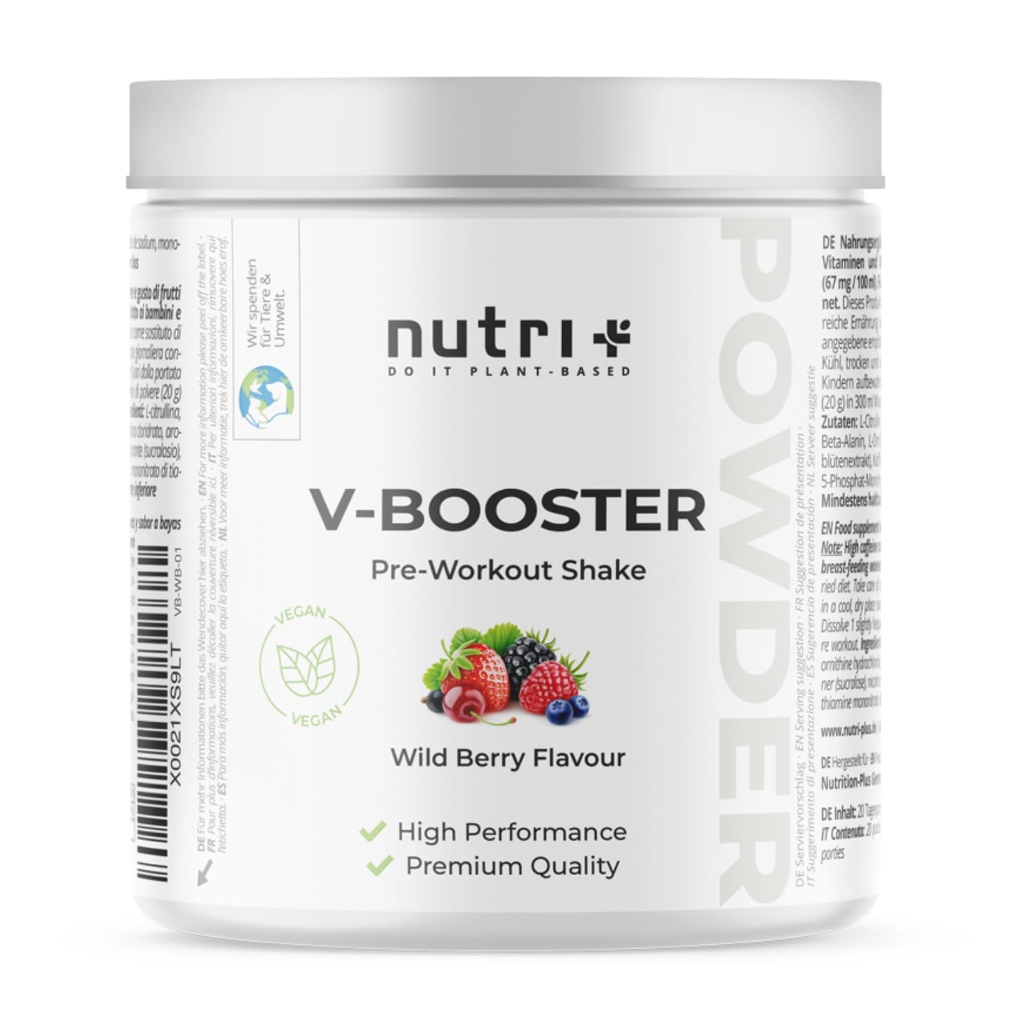 Nutri + Pre-Workout Booster Pump ohne Creatin - klumpenfrei, hochdosiert + vegan - Koffein Citrullin Arginin Beta-Alanin Taurin - Wild Berry 400 g