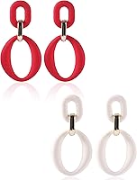 Vista 13 de 2 pares de aretes de aro gruesos de oro para mujer, aretes de aro ovalados de acrílico de los años 70, aretes de moda de verano para mujer