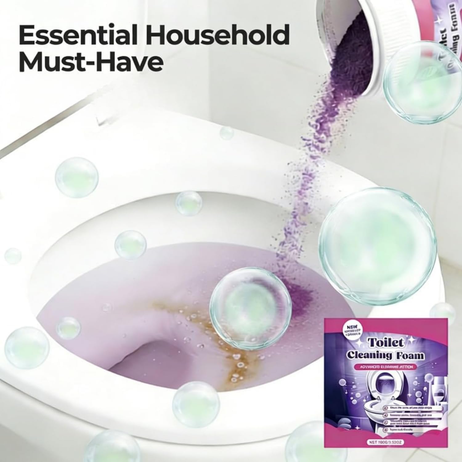 Polvere Detergentes Schiumogena Senza Contatto, Detergente Per Wc, 2026 Nuovo Detergente Anticalcare, Touch Free Foaming Toilets Cleaner, Toilet Cleaner, Detergentes Per Wc (3PCS)