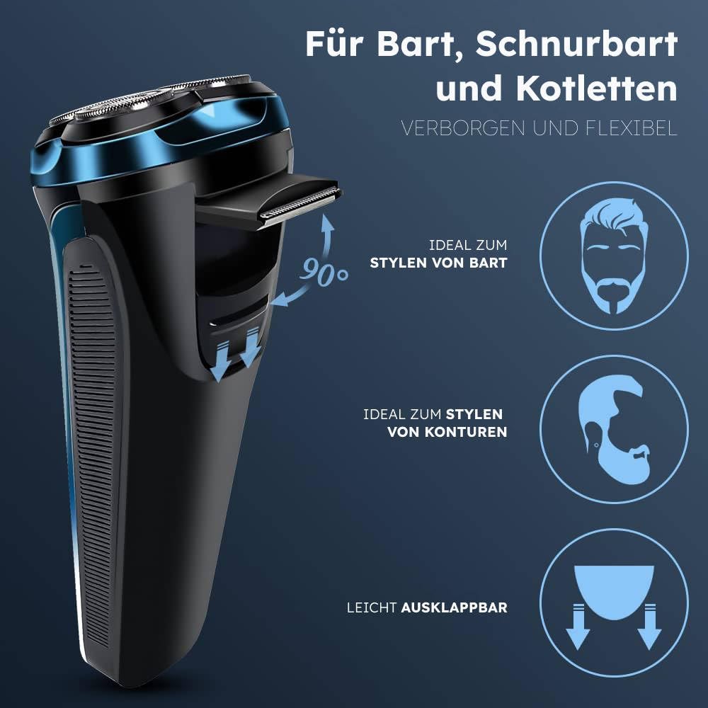 snapbuy Elektrischer Herrenrasierer Pro: Elektrischer Nass- und Trockenrasierer mit 99 Min. Laufzeit, Bartschneider und LED Anzeige, 100% wasserdicht, ideal für Reisen