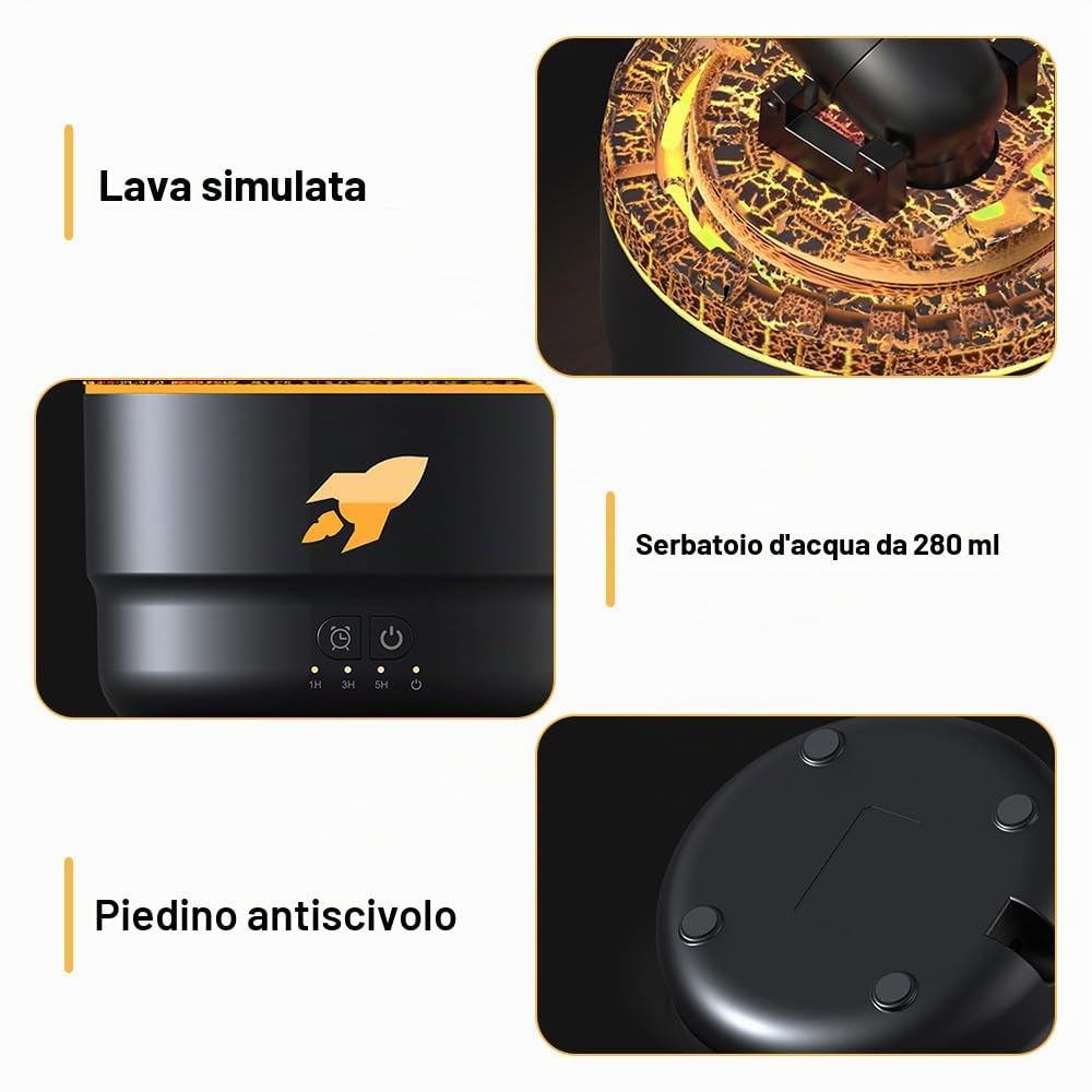 Umidificatore, Diffusore Cannone da Aromi con Nebbia di Vulcano Simulato, Umidificatori Ambiente Cannone Silenzioso con 7 Luci Colorate per Casa Ufficio Viaggio