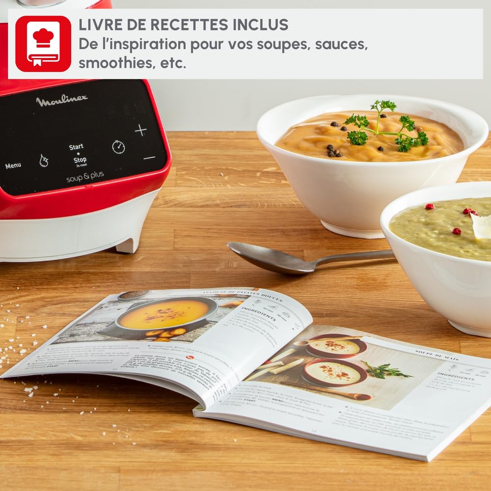 Moulinex Blender mixeur, Soupe maker, 1100 W, Bol 2 L, Lames inox, 3 programmes automatiques, Mode manuel, Mixage parfait, Soupes, Smoothies, Fabriqué en France, Soup&Plus LM924500