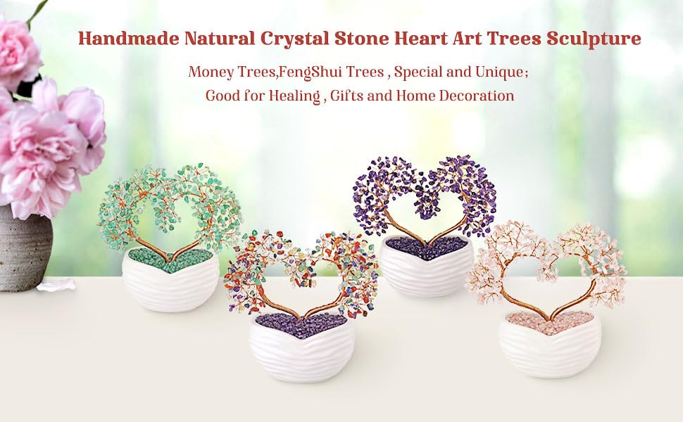 Miniatura 6 de GEHECRST Árbol de aventurina verde con cristales curativos de corazón, árbol de dinero, piedras preciosas de reiki, árboles bonsái de cuarzo, adorno