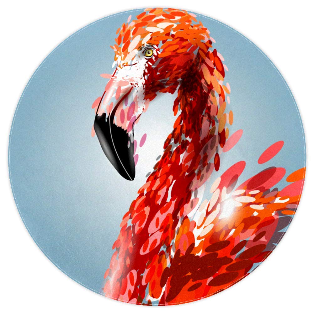 Tapis rond flamant rose en tissu polyester doux lavable diamètre 160 cm