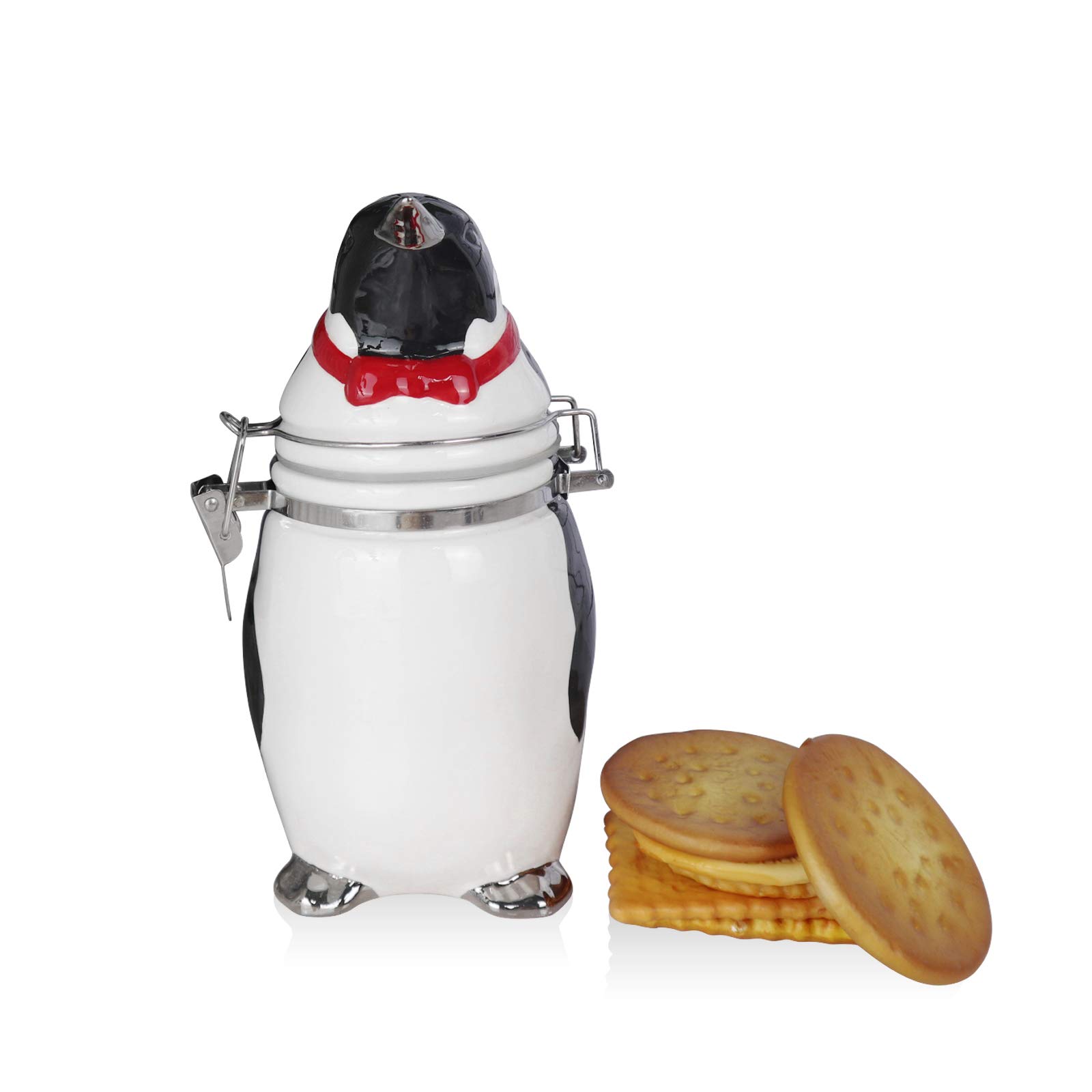 Penguin Cookies Jar with Airtight Lid-Ceramic Cute Cookie Candy Snacks Container, Decorative Kitchen Bulk Food Storage Jar for Dry Food, Jelly Beans Canister, Biscuits, and Baked Treats