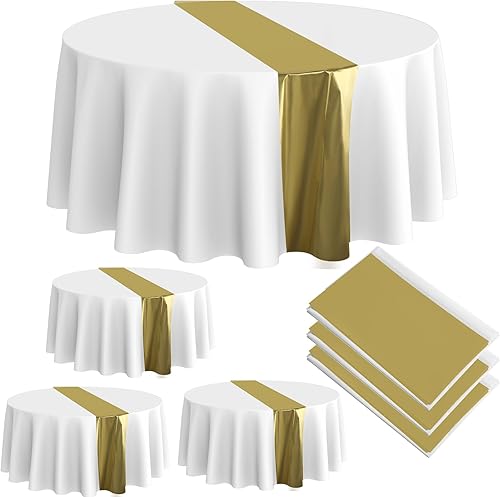 Oudain Mantel redondo de plástico desechable de 84 pulgadas, resistente a las manchas y a las arrugas, para graduación, baby shower, decoración de