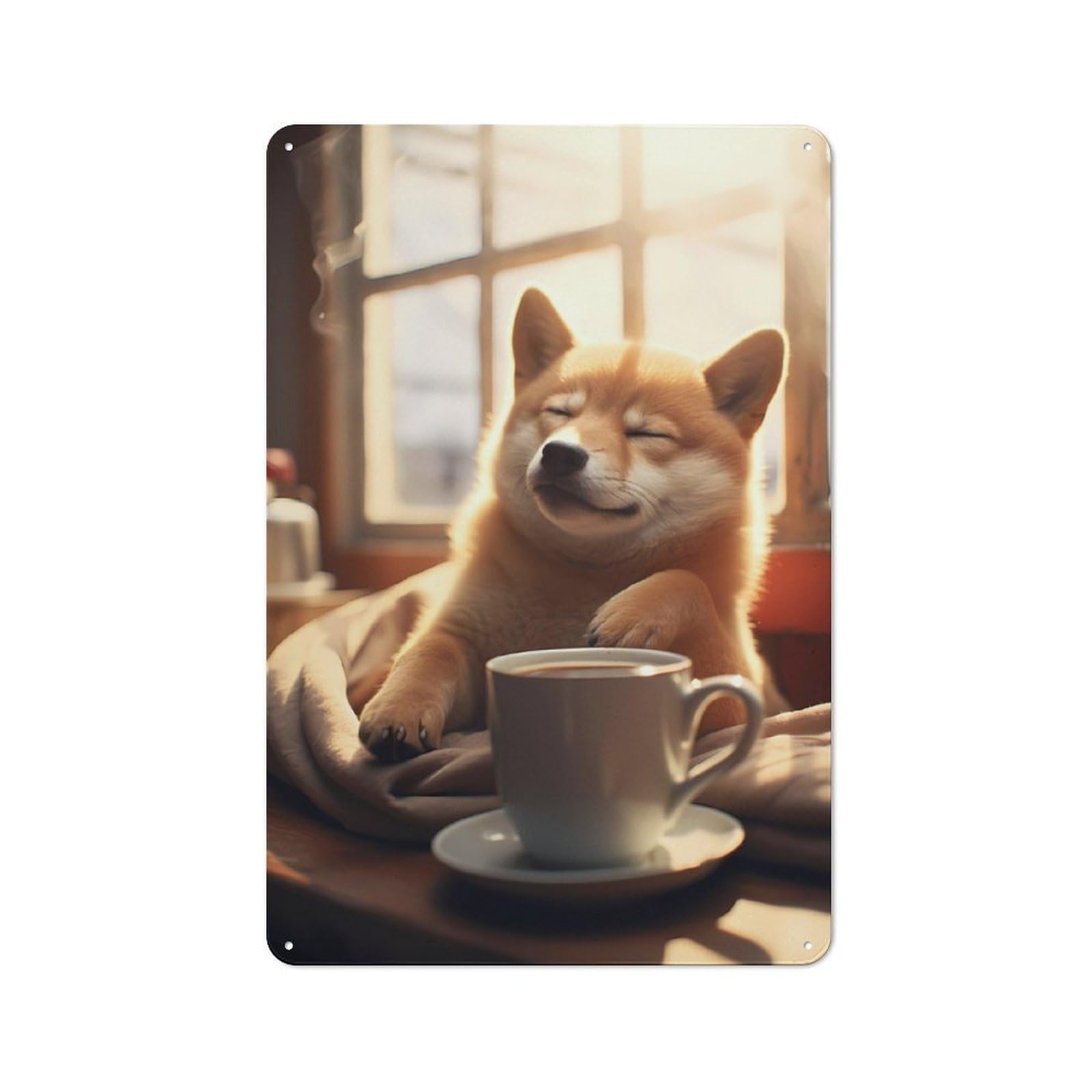 Junmoney Shiba Inu Coffee Cute Dog Tin Sign 30X20cm With For Workshop Wall, Vintage Decor, For Metal Sign Collectors, For Garage And Workshop Walls