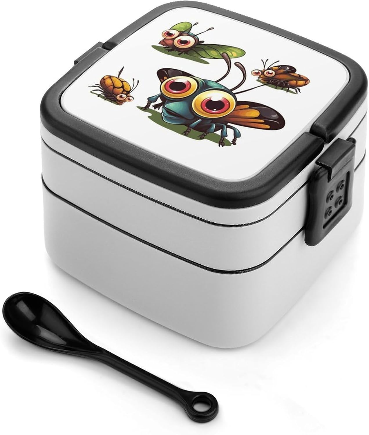 Cartoon Insect Bento Box Adult Lunch Box Containers with Spoons Double Layered Lunch Containers Portable Lunch Boxes Food Container for Work Picnic Travel