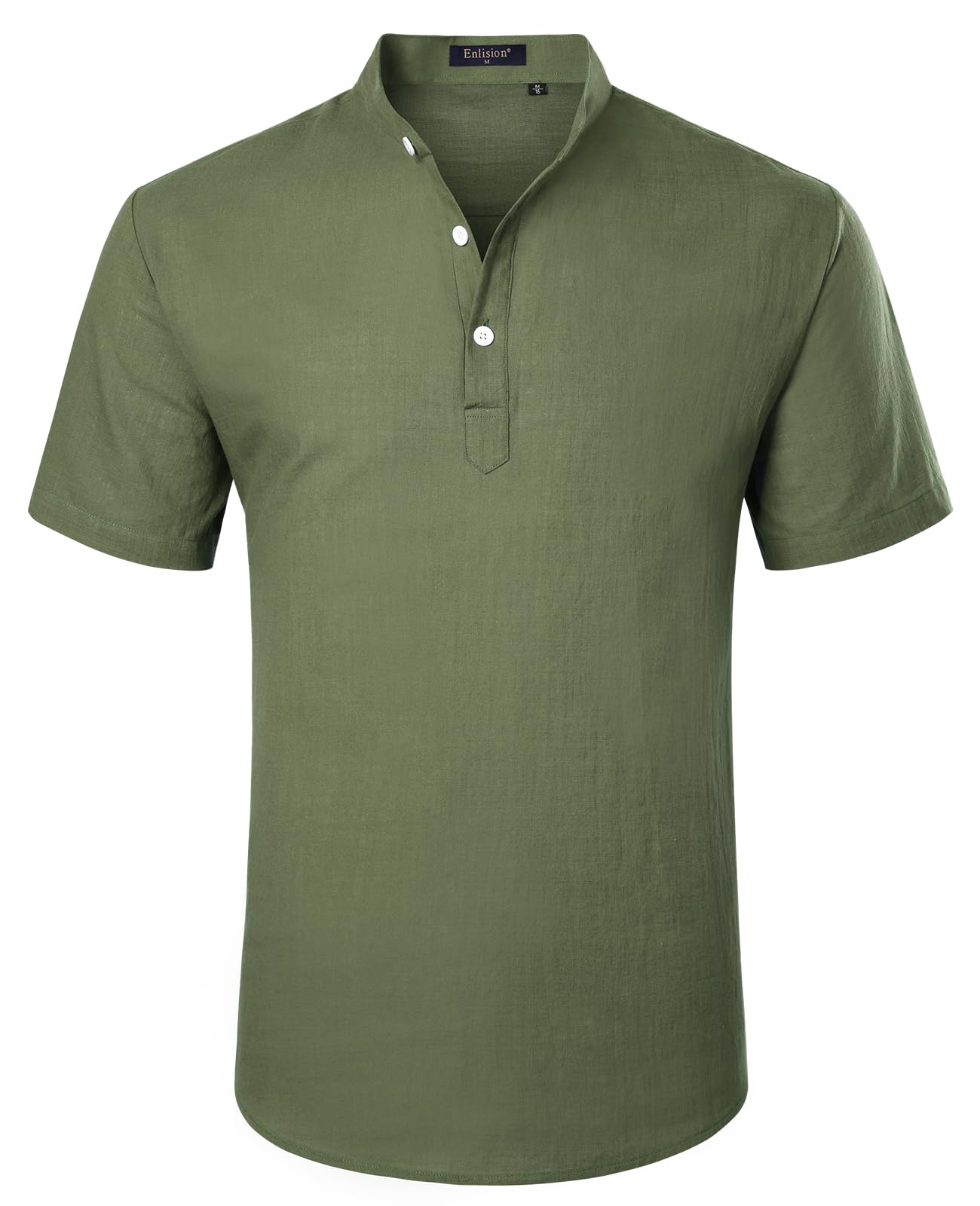 EnlisionMen's Linen Shirt Short Sleeve Grandad Collar Collarless Henley Shirts Men Solid Color Casual Summer Beach Holiday Button Down Tops S-4XL