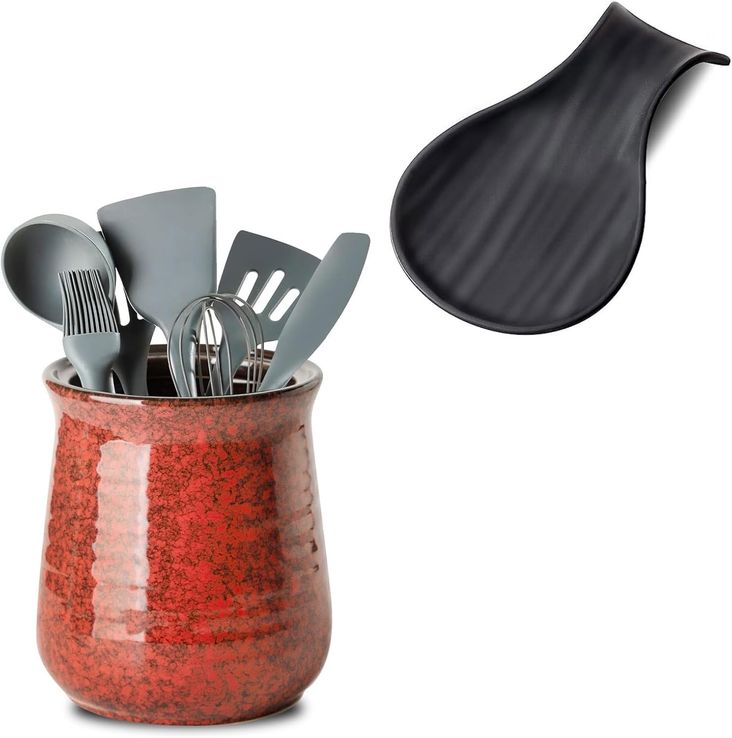 Amazon.com: Hasense Large Vintage Red Utensil Holder Crock - 7.1” x 5.9 ...