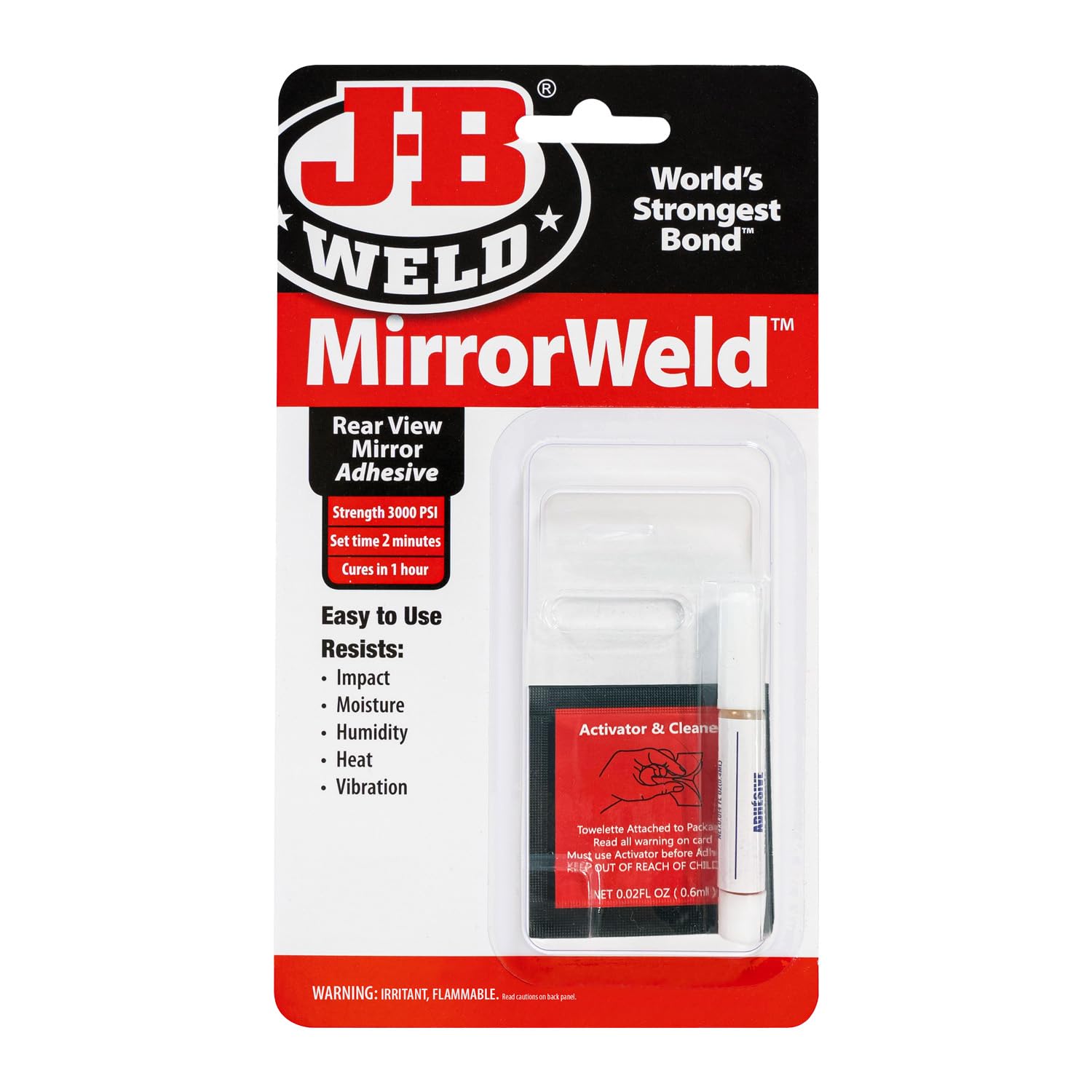 JB Weld MirrorWeld Adhesive Multi-Purpose, Fast Setting for Rear View Mirrors, Windshields, Metal, Glass, Ceramics, Jewellery, Clear 0.4 FL. Oz.
