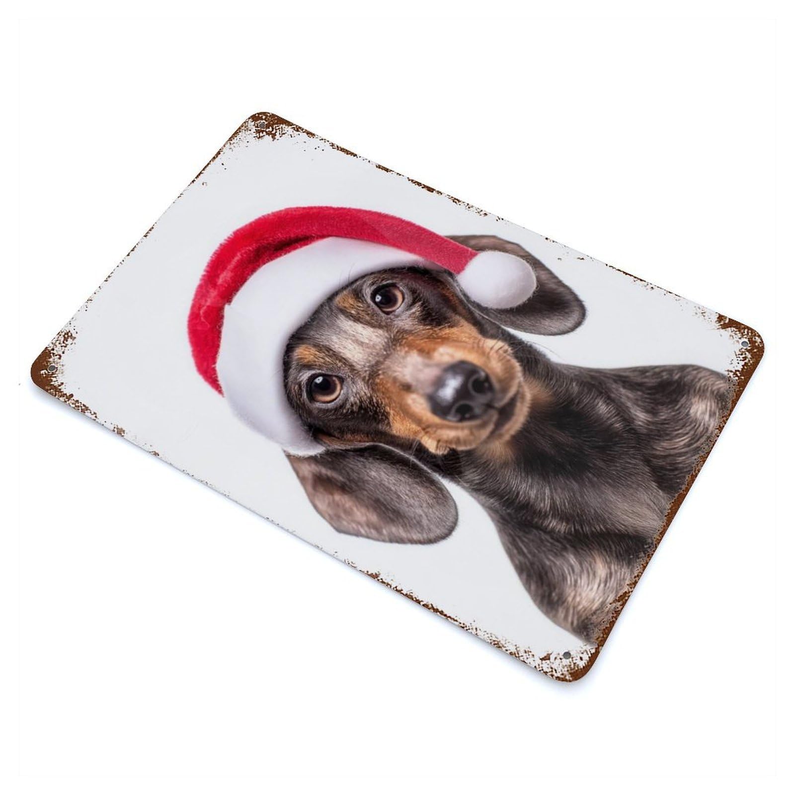 Dachshund Dog with Santa Hat Rusty Metal Tin Sign 11.8"x7.9", Industrial Home Decor for Garage, Pub Or Kitchen