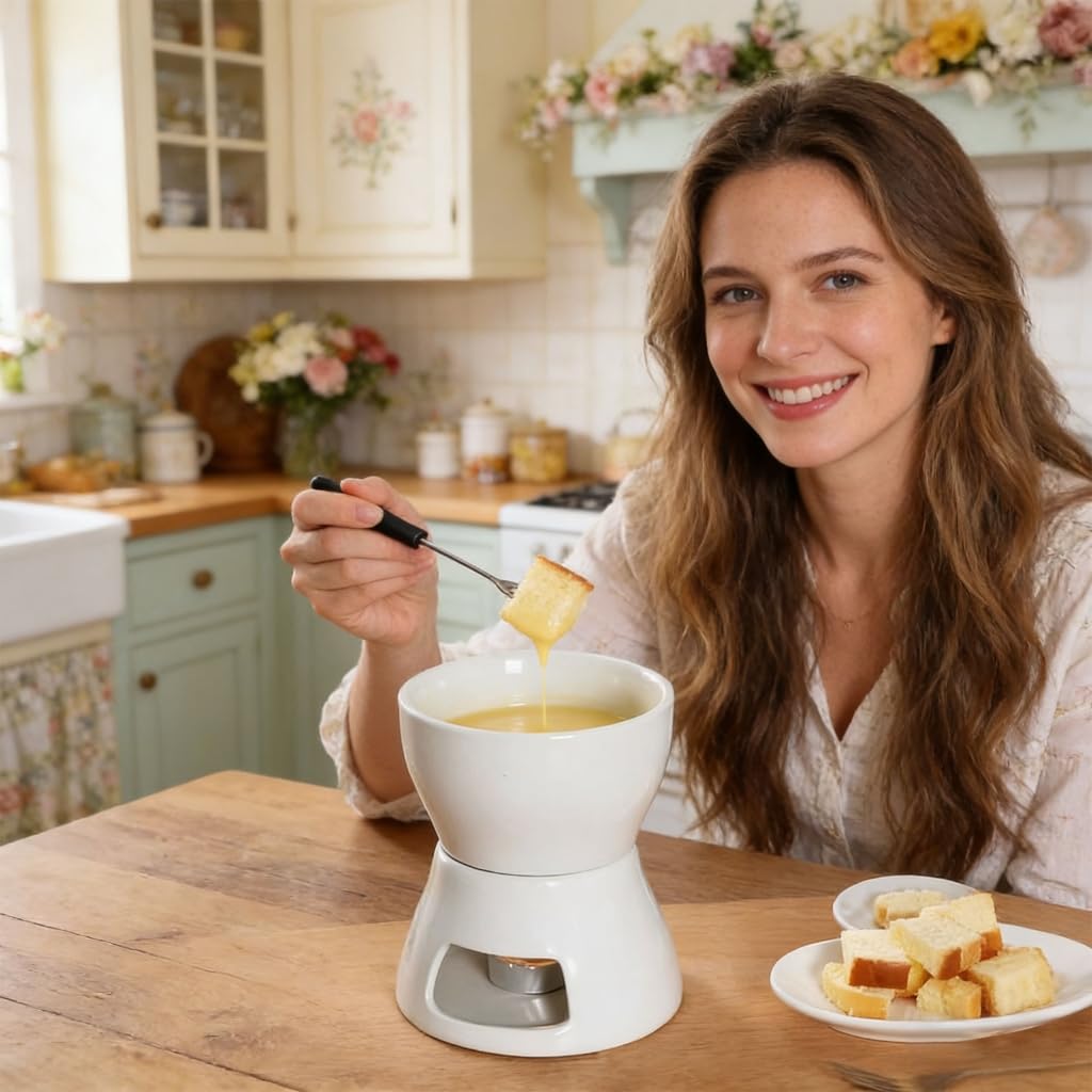 Zestaw ceramicznych podgrzewaczy do fondue 300 ml/400 ml zawiera 4 widelce kuchenne niezbędne
