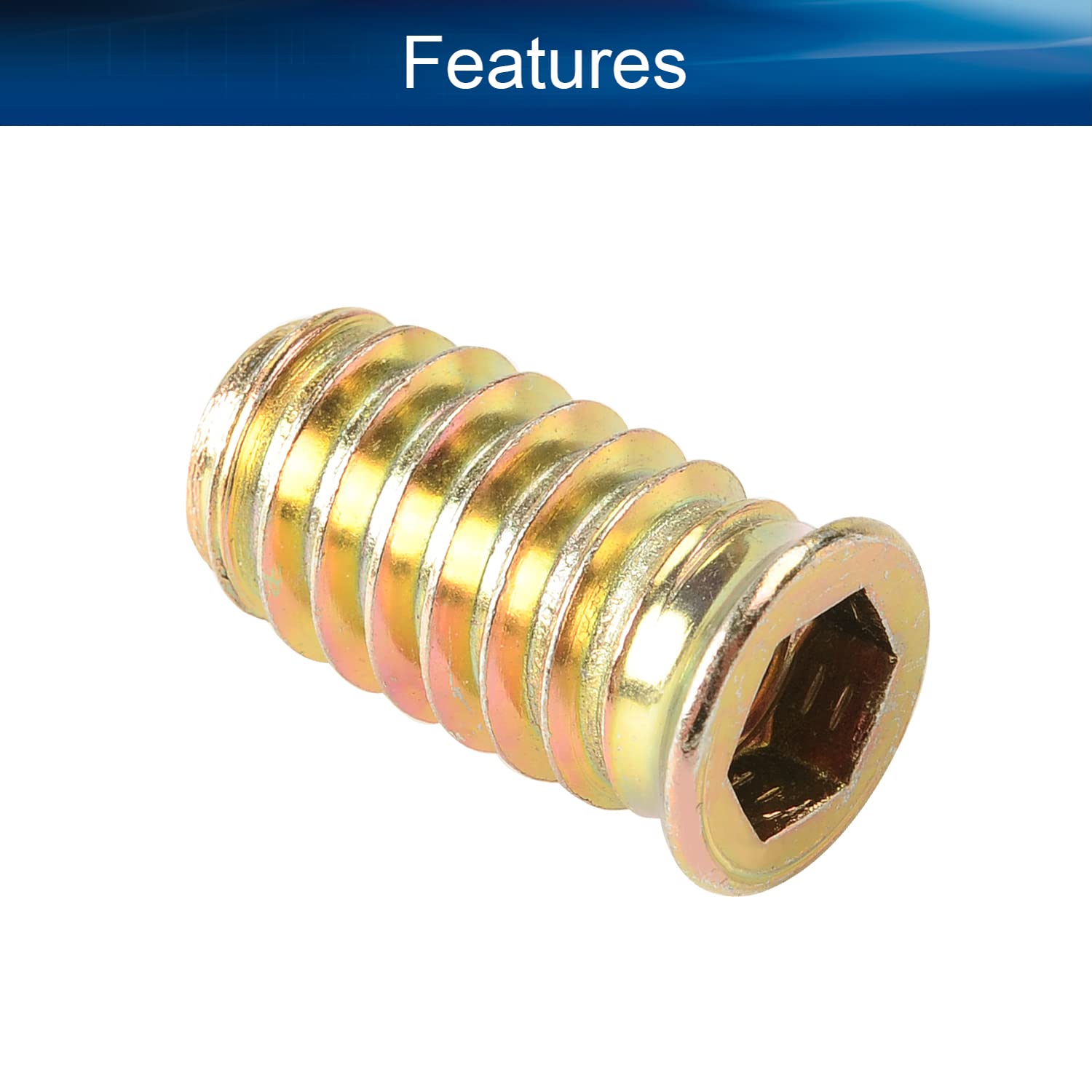 Wood Furniture M8 x 25mm Threaded Insert Nuts Interface Hex Socket Drive Carbon Steel Bronze Tone 20pcs
