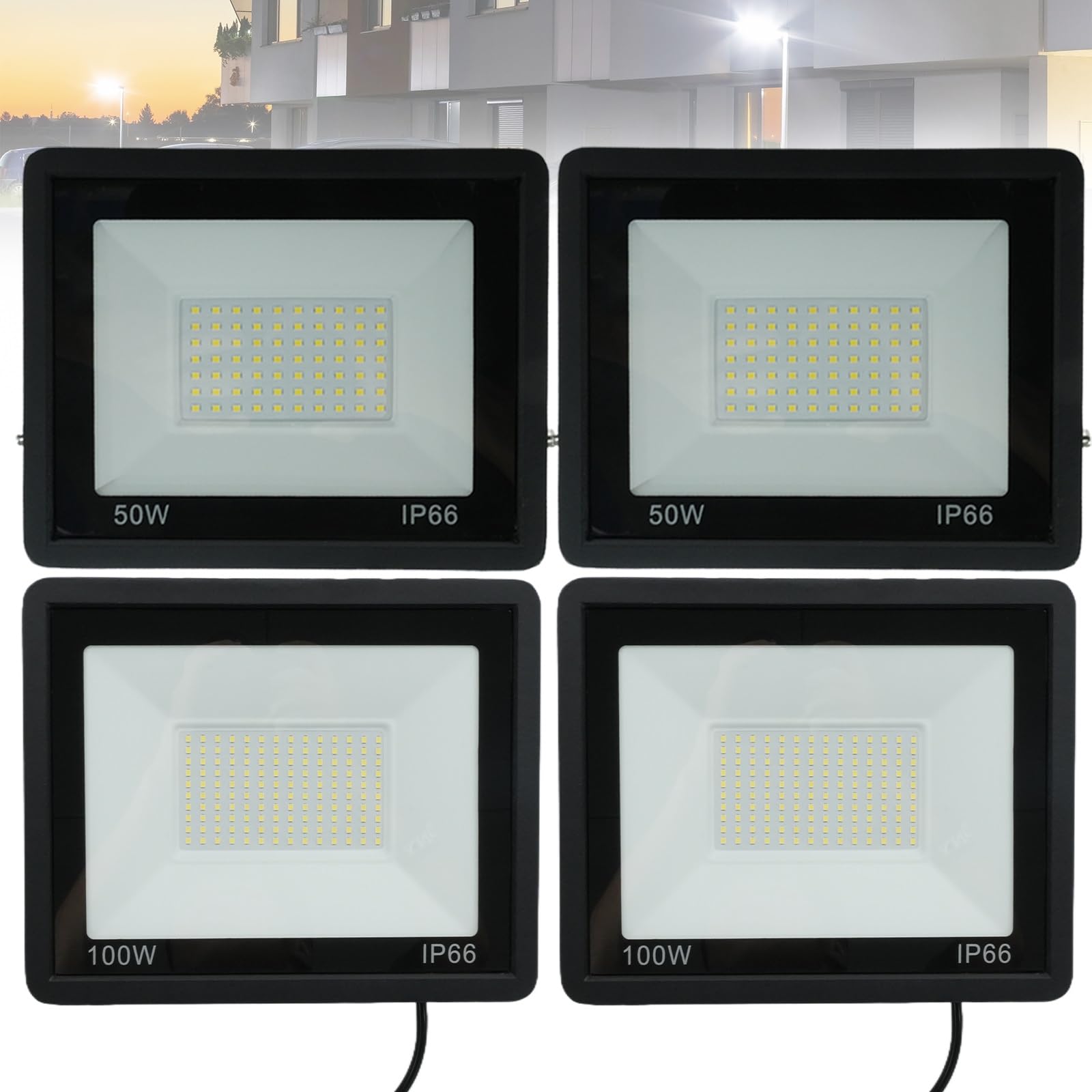 Projecteur d'extérieur 100W 6500K, le lot de 4 spots ultra-lumineux pour grand jardin