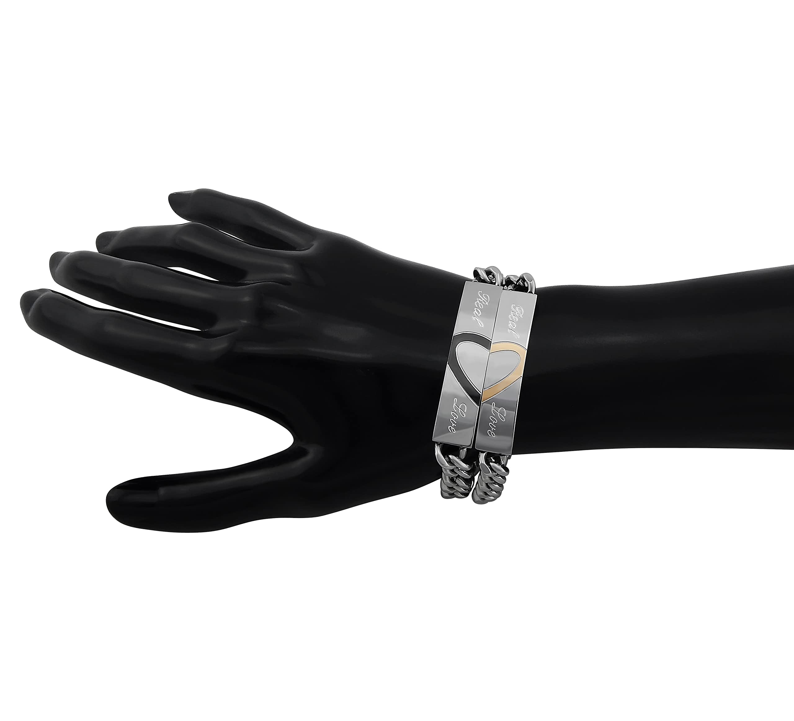 Pärchen Armband mit Gravur 2 Stück silber gold schwarz 22/21 cm | Armband personalisiert Edelstahl für Partner Familie Beste Freundin BFF | Partnerarmbänder 2er Set Armbänder für Paare