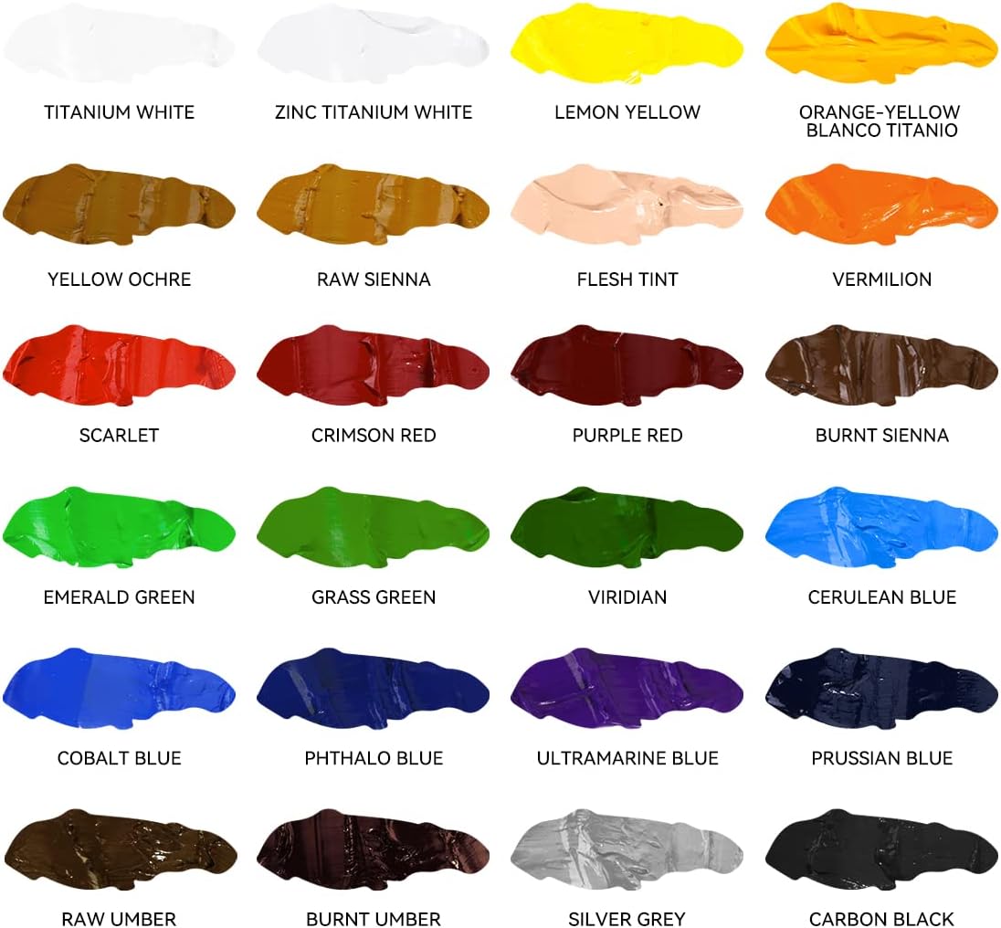 LIGHTWISH 油絵の具 学習油絵セット 24色 x 12ml キャンバス絵画用の豊富な顔料油ベースの絵の具、初心者、学生、大人向けの非毒性の油絵用品