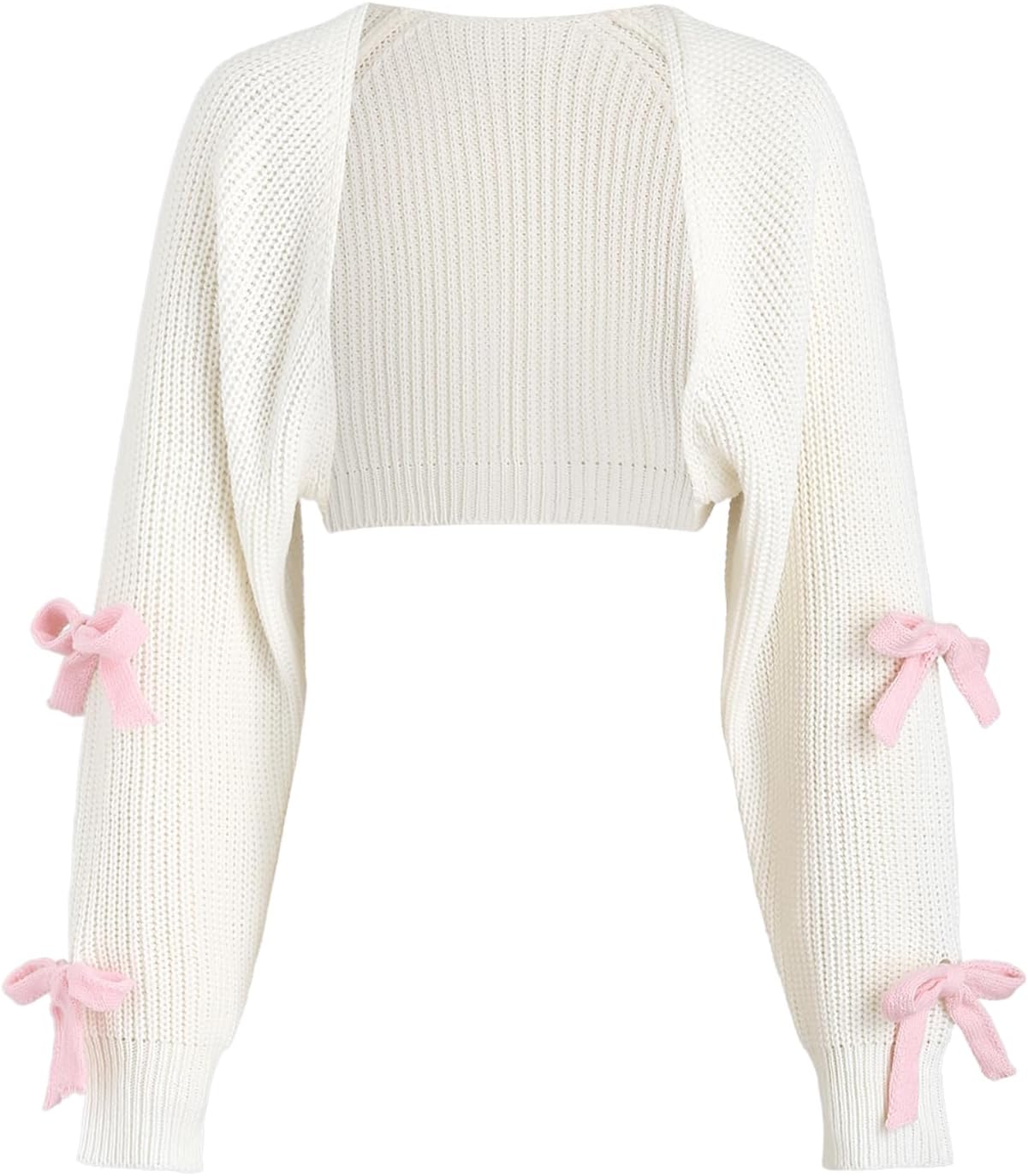 Verdusa Women's Bow Sweater Cute Cropped Cardigan Long Sleeve Knitted Shrug