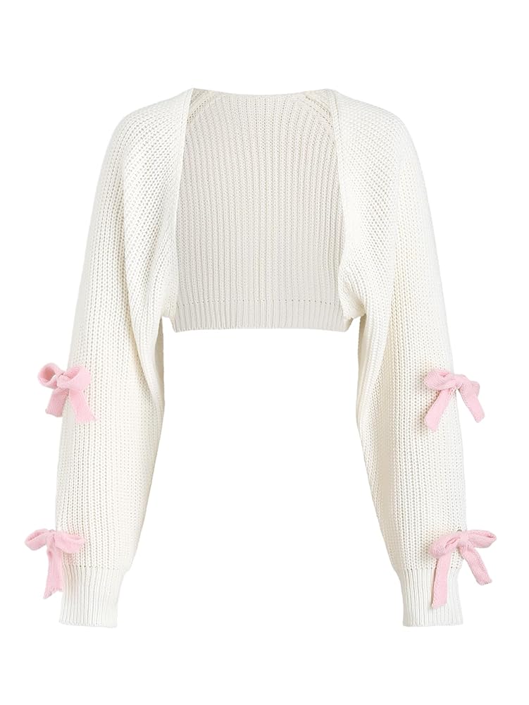 Verdusa Women's Bow Knot Open Front Long Sleeve Knitted Crop