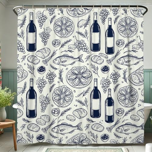 Rideaux de douche rustiques 183x183 avec tapis vintage de bain en toile de vin - 5