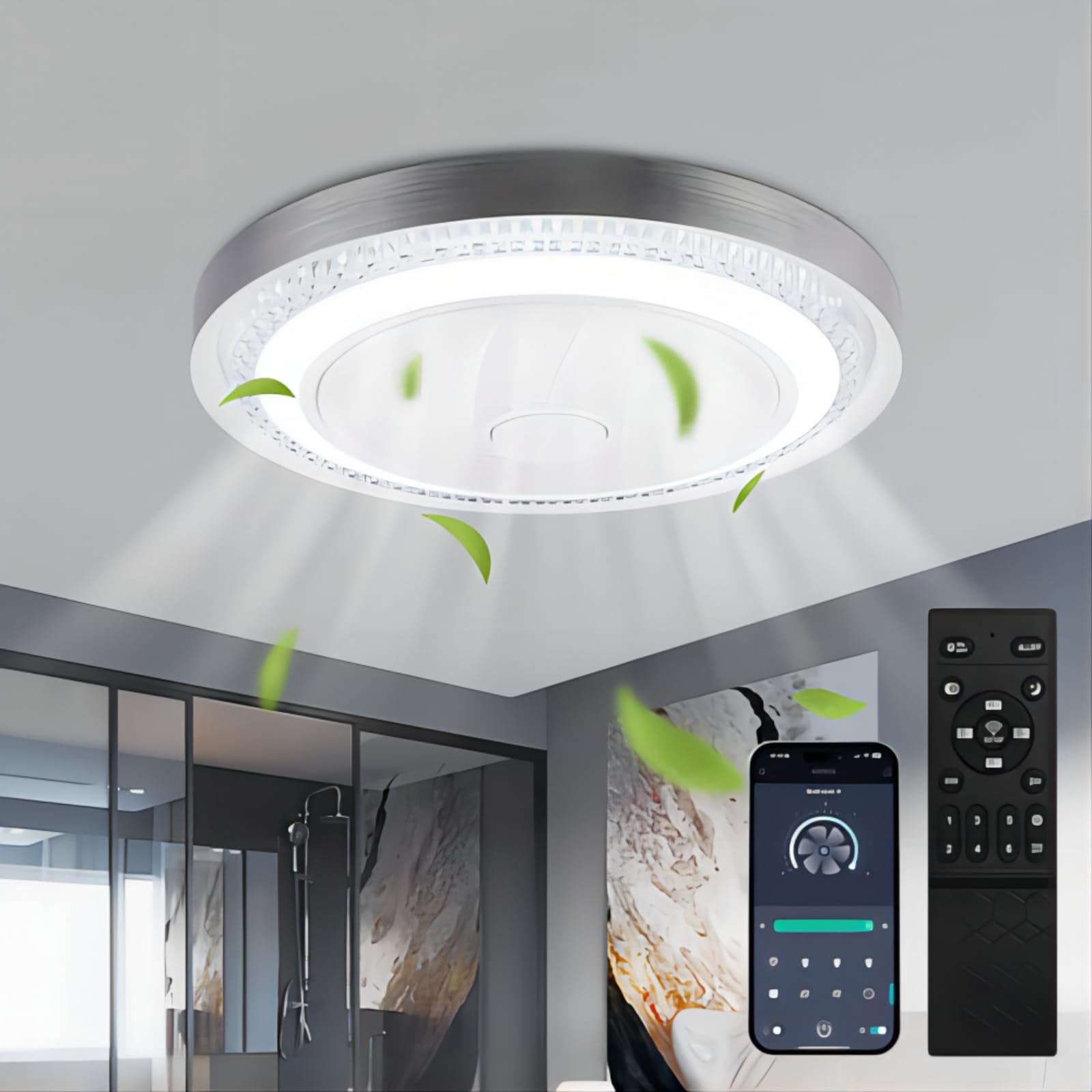 wowspeed Ceiling Light with Fan, 51cm Smart Ceiling Fans with Lights and Remote, 3 Color Dimmable, 2H Timing and 6 Speeds Ceiling Fan Lamp, LED Fan Light for Living Room, Bedroom, Kitchen