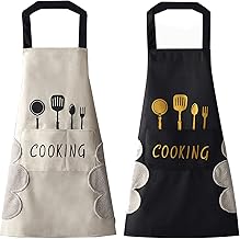 DILLMAN Women Kitchen Apron with Hand Wipe Pockets，Big Pocket,Hand-wiping, Waterproof for Cooking Baking