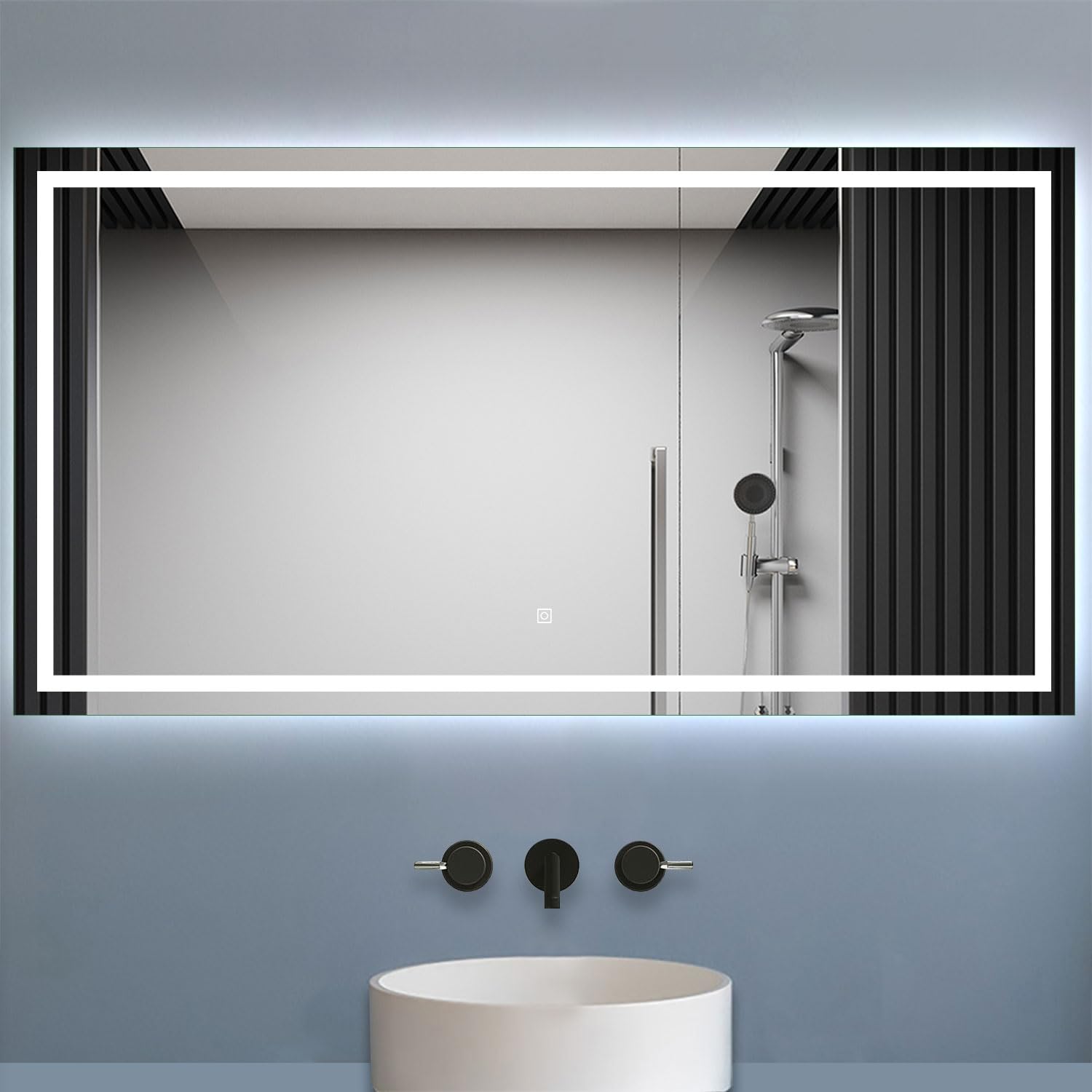 Biubiubath Bathroom 1500x800mm Bathroom LED Mirror with Lights Demister Touch Sensor Wall-mounted Horizontal/Vertical