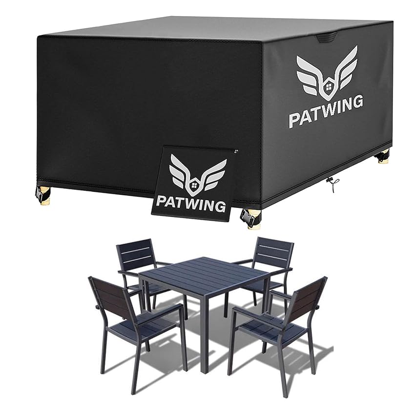 PATWING Copertura per Mobili da Giardino,Copertura Tavolo Esterno Impermeabile,Esterno Copritavolo Impermeabile Antivento Resistente allo Anti UV (Nero, 150 * 150 * 75cm)