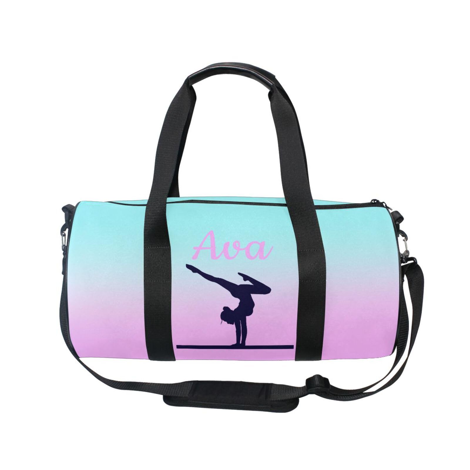 Yopersonalizes Personalised Gymnastics Bag for Girls Gradient Cyan Custom Name Kids Gym Bag Dance Bags Sport Gymnastics Equipment Storage Customise Gymnastics Gifts