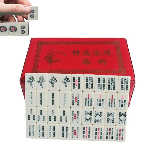Miniatura 9 de Juego de Mahjong, 144 piezas de mini azulejos Mahjong, juegos completos de mesa Mahjongg, juego clásico de Majiang para adultos y adolescentes Huibei