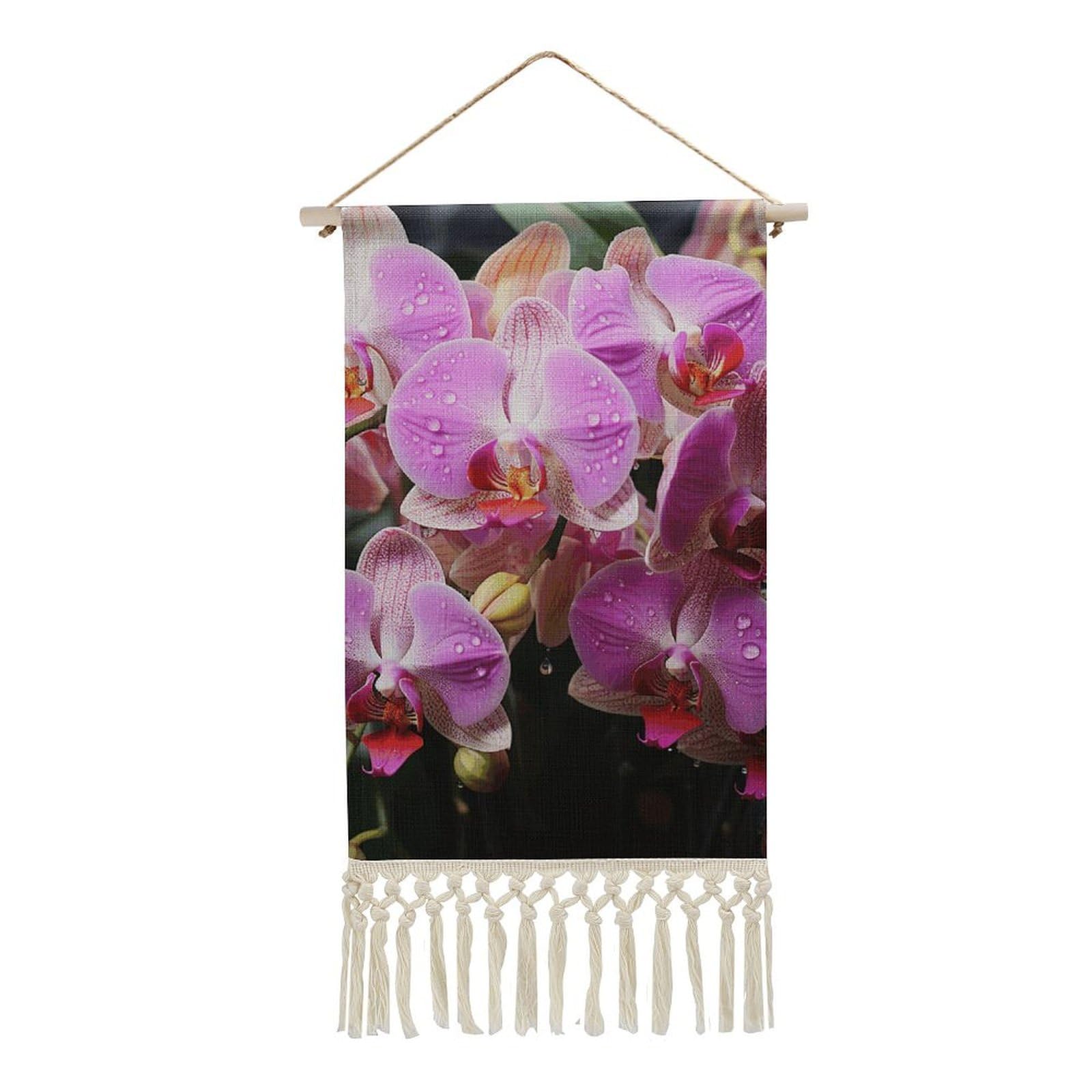 BTCOWZRV Cotton And Linen Hanging Poster with Tassels, Orchids Wall Hanging Tapestry Vintage Wall Art Painting Modern Artwork Decoration for Home Decor Ready to Hang 10x19.6 in