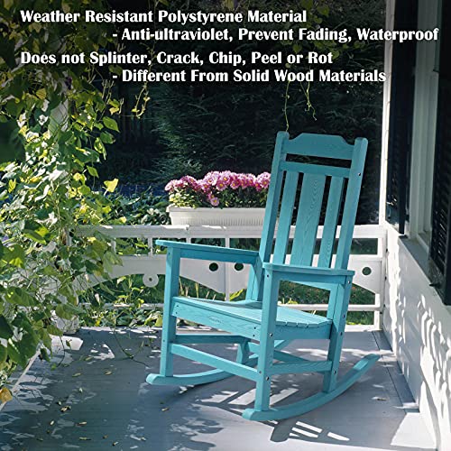 Patio Rocking Chair Set Of 2, All Weather Resistant Outdoor Indoor Fade-Resistant Patio Rocker Chair，Stable Durable Smooth Rocking, Comfortable Easy To Maintain, Load Bearing 350 Lbs - Lake Blue #TOP4