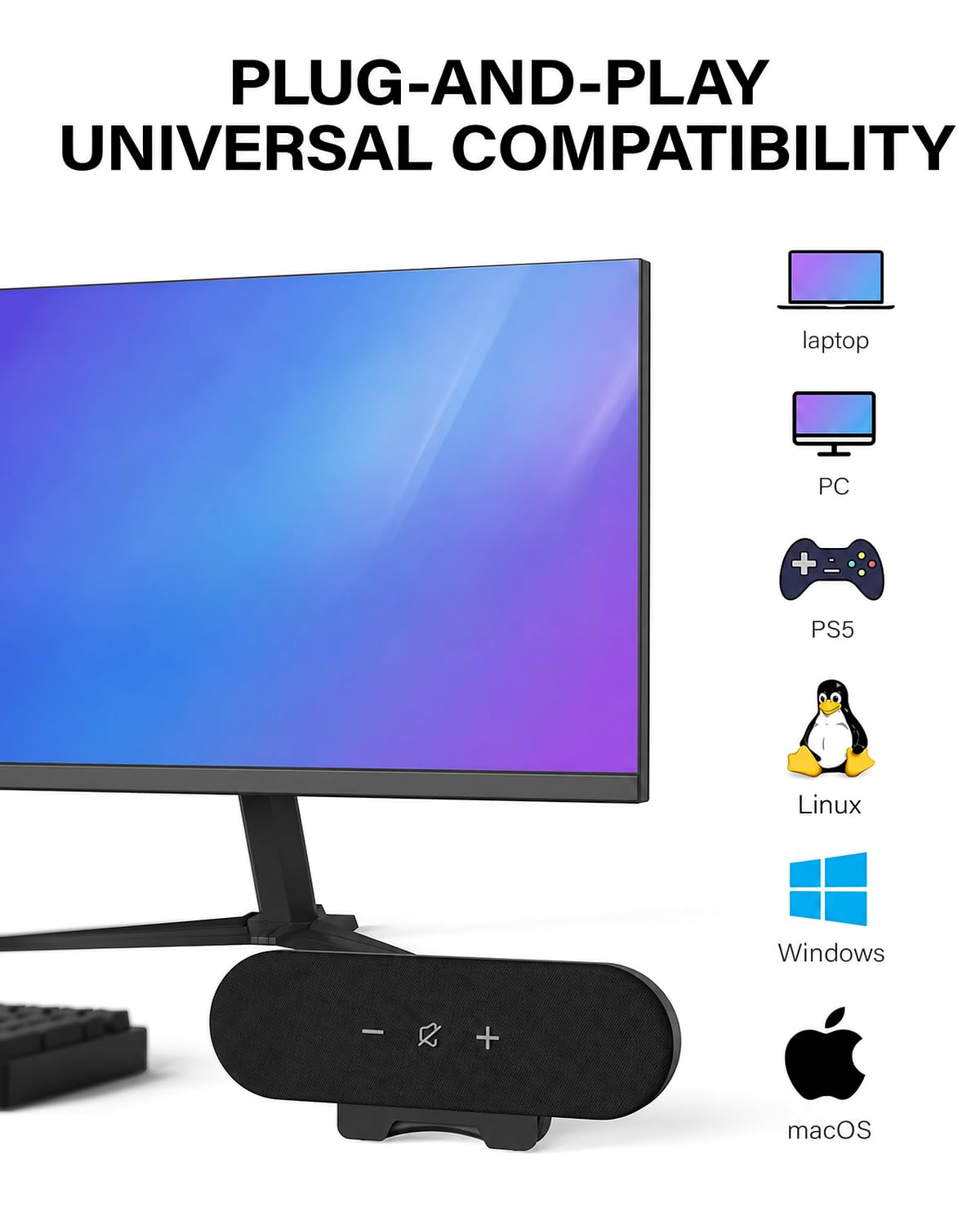 Altoparlanti per computer desktop, soundbar USB C da 14 W per monitor con controllo touch e morsetto largo 3,5 cm, bassi potenziati dal suono stereo, altoparlante per computer portatile per Mac