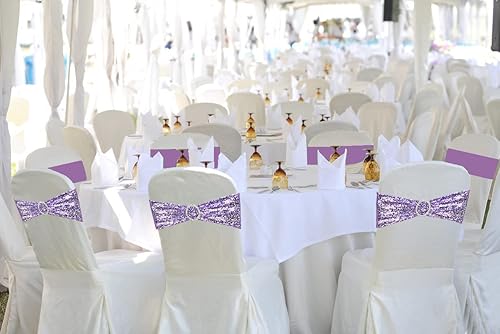 Miniatura 5 de Bandas elásticas de lentejuelas para silla, lazos de poliéster de elastano para fiestas, hoteles, bodas, banquetes, decoración, 6 unidades, lavanda
