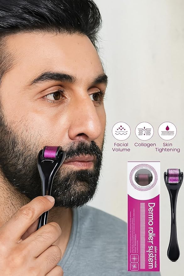 Image of Derma Roller for Hair & Beard Growth - 540 Titanium Micro Needles for Hair Regrowth, Beard Growth, Acne Scar Reduction & Skin Rejuvenation - Safe for Men & Women (Black) (1.5 MM)