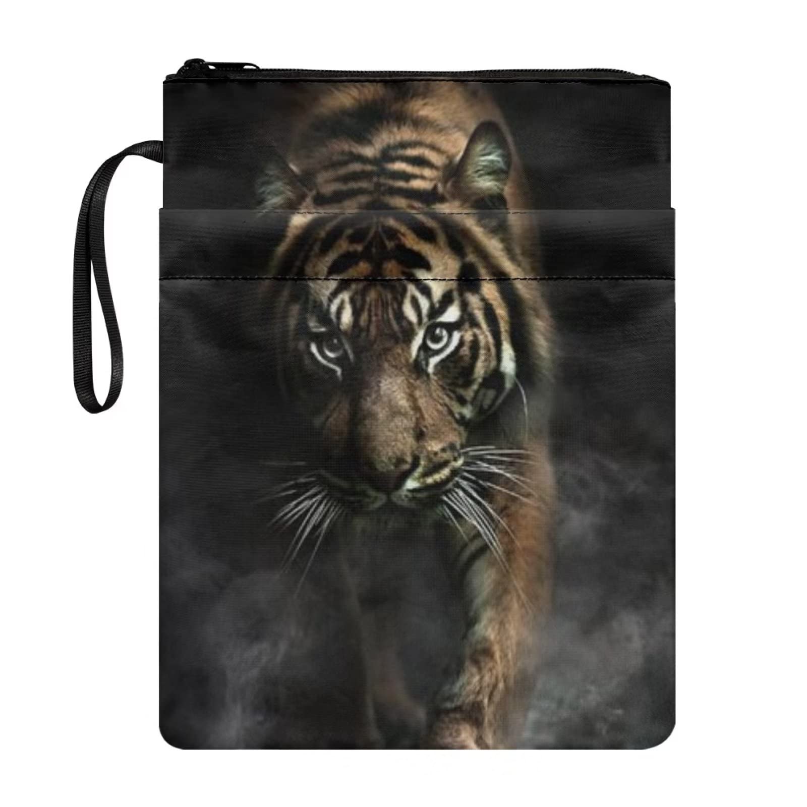 COEQINE Animal Book Sleeve for Book Lovers, Fashion Tiger Pattern Book Cover with Zipper for Work School Book Pocket — image 1