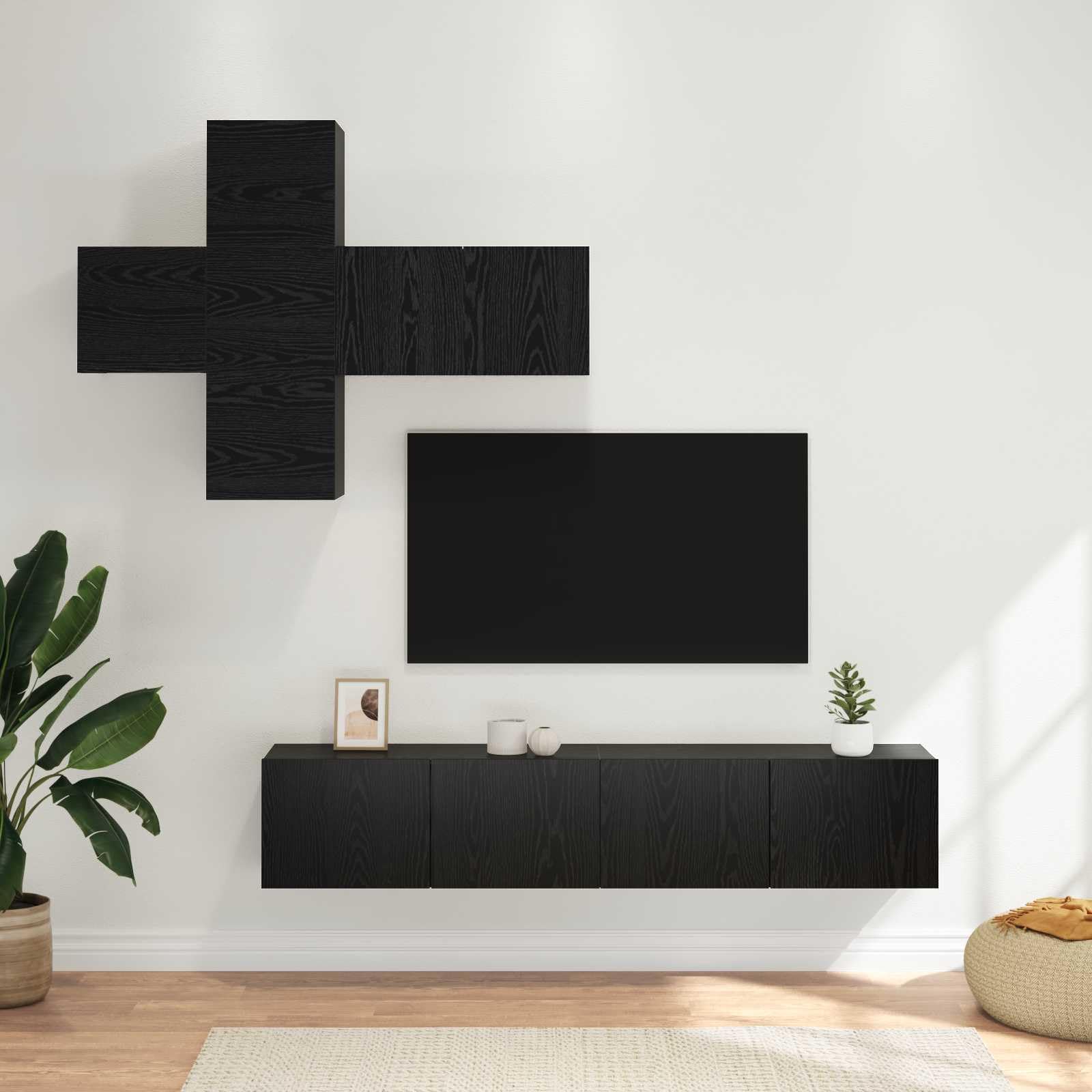 Makastle TV Schrank 3-teilig Wandmontage Schwarz 30,5x30x30 cm