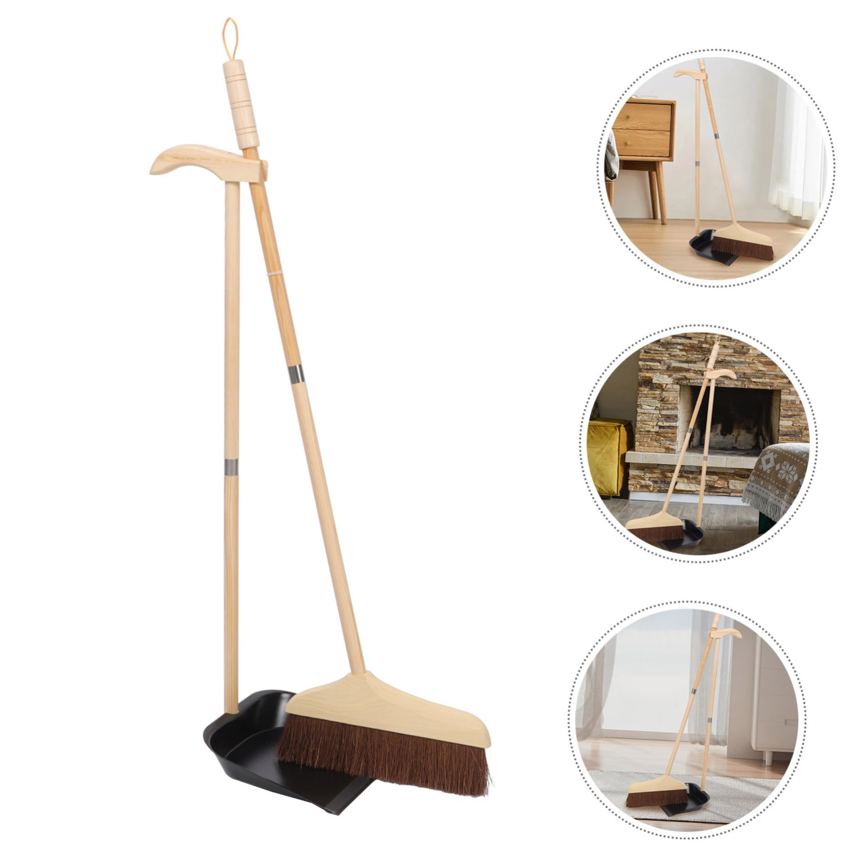 Besen und Kehrschaufel Satz 1 Satz, Palmfaser und Eisen | Langer Stiel, Ergonomischer Griff, Geeignet für Oberflächen, Wiederverwendbar