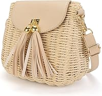 Vista 2 de MAXWISE Bolso de mano tejido de mimbre para mujer, bolso cruzado de ratán hecho a mano para mujer